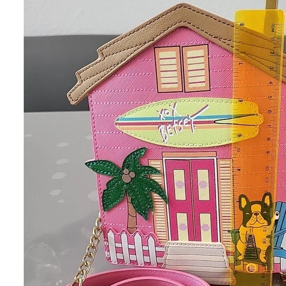 Betsey Johnson Dog Beach House Frenchie pink Crossbody Bag XO BEACH New no tag - Picture 7 of 9